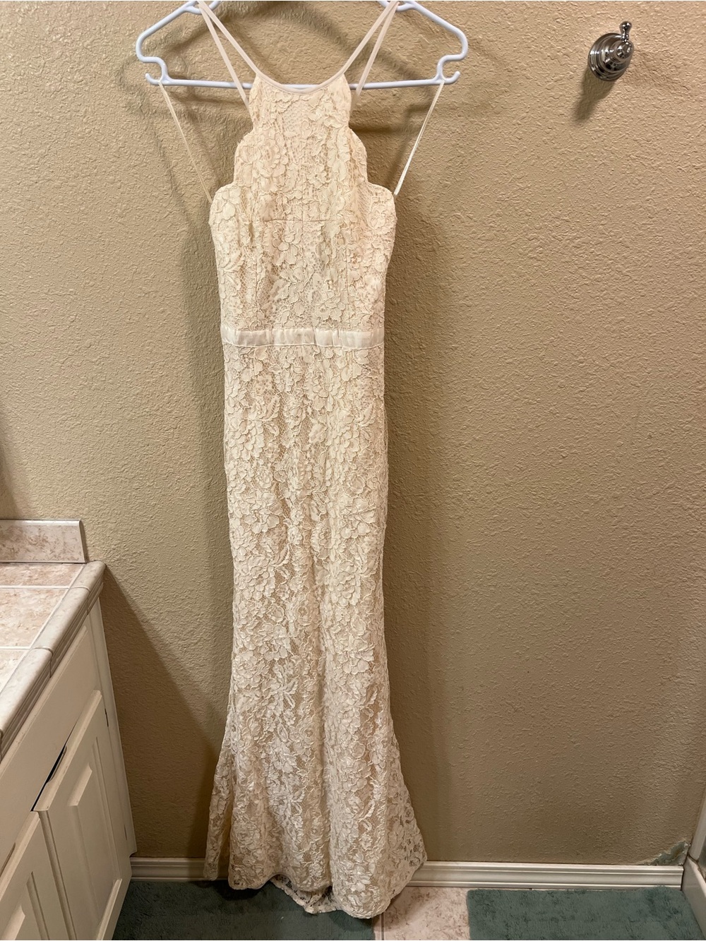 Lulu's Cream Lace Halter Maxi Dress